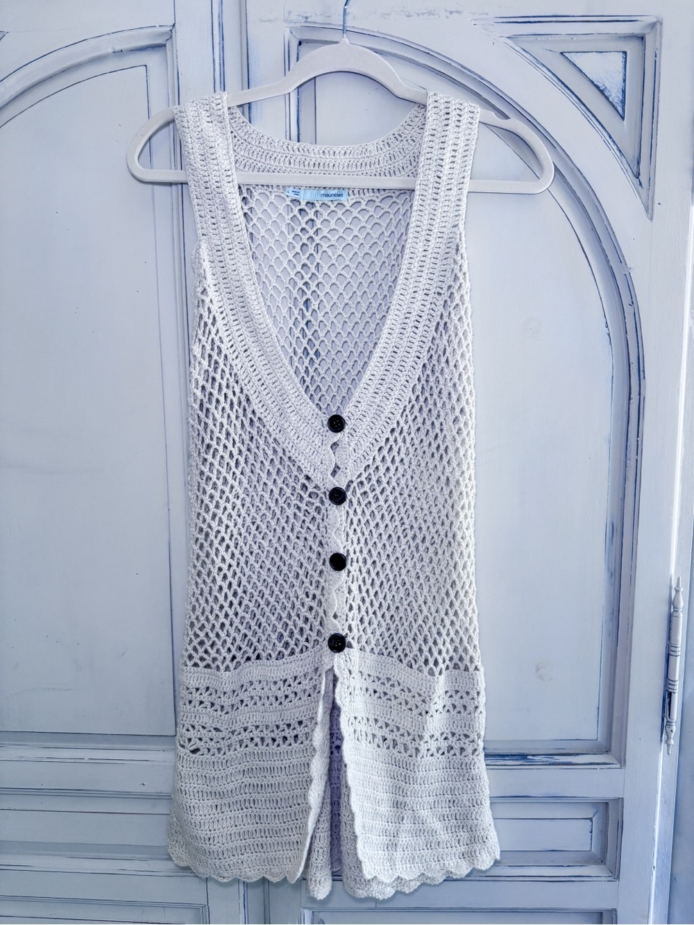 Maurices Large Ivory Crochet Swim Cover Up Long Boho Beach Vest